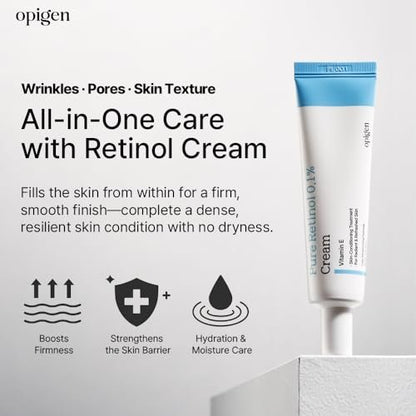 Opigen Pure Retinol 0.1% Cream with Panthenol & Vitamin E – Anti-Aging Moisturizer for Fine Lines & Skin Texture, 1.01 fl oz Korean Skin Care