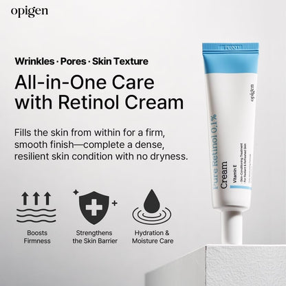 Opigen Pure Retinol 0.1% Cream with Panthenol & Vitamin E – Anti-Aging Moisturizer for Fine Lines & Skin Texture, 1.01 fl oz Korean Skin Care