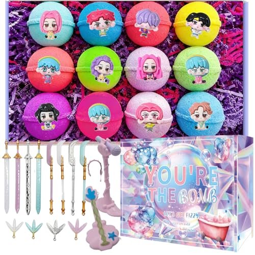 12-Pack Bath Bombs with Surprise Inside – Organic Essential Oils, Mini Cosplay Pretend Playset, Fun Bubble Bath for Kids, Easter Birthday Christmas Gifts Avelisse