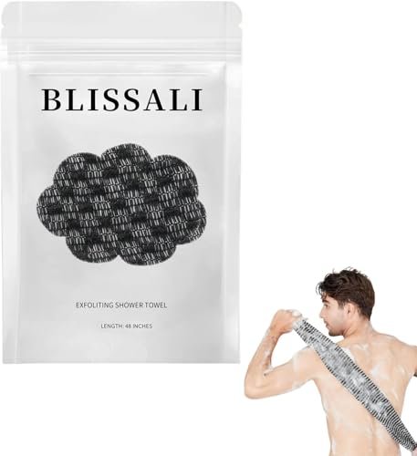 Blissal Exfoliating Shower Towel 47" - Premium 2-in-1 Scrub Washcloth for Body & Face, Dual-Sided Exfoliating Cloth for Smooth Skin, Black - görsel 2