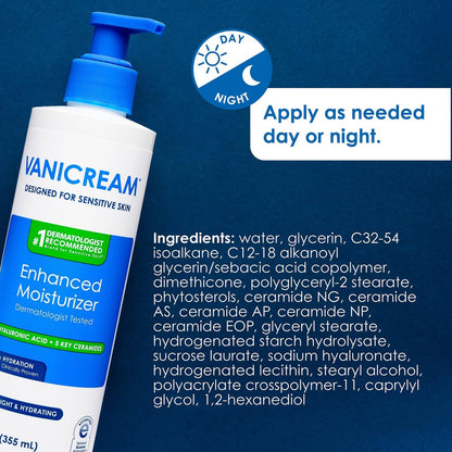 Vanicream Enhanced Moisturizer - 12 Fl Oz Daily Body Lotion for Dry, Sensitive Skin with Hyaluronic Acid, Glycerin & Ceramides Avelisse