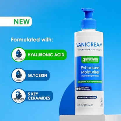Vanicream Enhanced Moisturizer - 12 Fl Oz Daily Body Lotion for Dry, Sensitive Skin with Hyaluronic Acid, Glycerin & Ceramides Avelisse