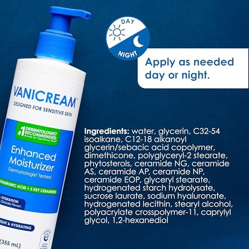 Vanicream Enhanced Moisturizer - 12 Fl Oz Daily Body Lotion for Dry, Sensitive Skin with Hyaluronic Acid, Glycerin & Ceramides Avelisse