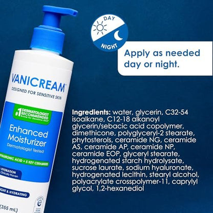 Vanicream Enhanced Moisturizer - 12 Fl Oz Daily Body Lotion for Dry, Sensitive Skin with Hyaluronic Acid, Glycerin & Ceramides Avelisse