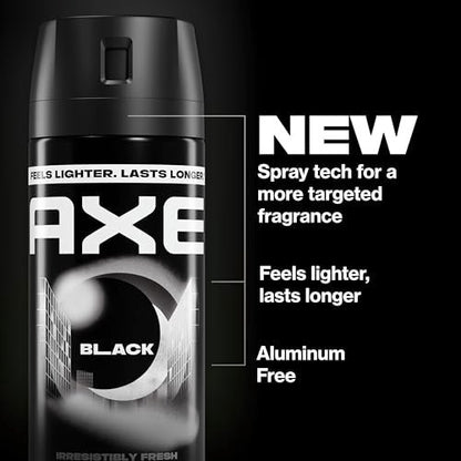 AXE Black Body Spray 4-Pack - 48 Hour Freshness, Aluminum Free, 2.9 oz Each Avelisse