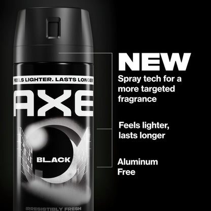 AXE Black Body Spray 4-Pack - 48 Hour Freshness, Aluminum Free, 2.9 oz Each Avelisse