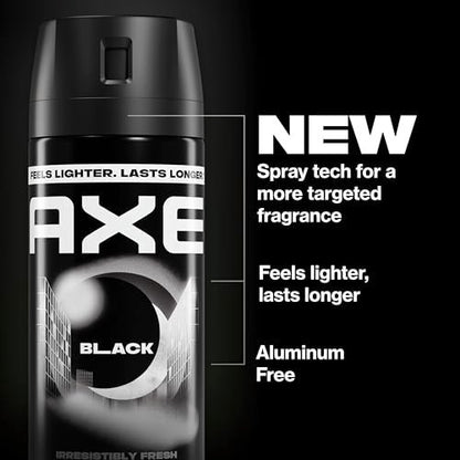 AXE Black Body Spray 4-Pack - 48 Hour Freshness, Aluminum Free, 2.9 oz Each Avelisse