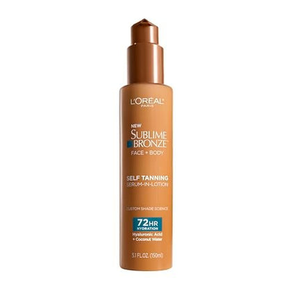 L'Oreal Paris Sublime Bronze Hydrating Self Tanning Serum-In-Lotion, Natural-Looking Color & 72 HR Hydration, 5 Fl Oz Avelisse
