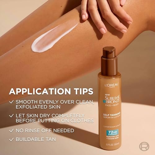 L'Oreal Paris Sublime Bronze Hydrating Self Tanning Serum-In-Lotion, Natural-Looking Color & 72 HR Hydration, 5 Fl Oz Avelisse