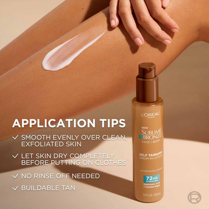 L'Oreal Paris Sublime Bronze Hydrating Self Tanning Serum-In-Lotion, Natural-Looking Color & 72 HR Hydration, 5 Fl Oz Avelisse