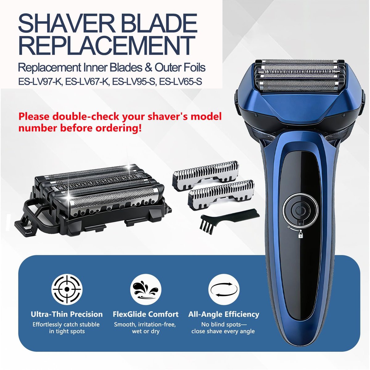Premium Replacement Blades and Foil Set for Panasonic Arc 5 Shavers - Compatible with ES-LV65, ES-LV95, ES-LV97-K, ES-LV67-K - Stainless Steel Inner Blade & Outer Foil Combo for Sensitive Skin - görsel 7