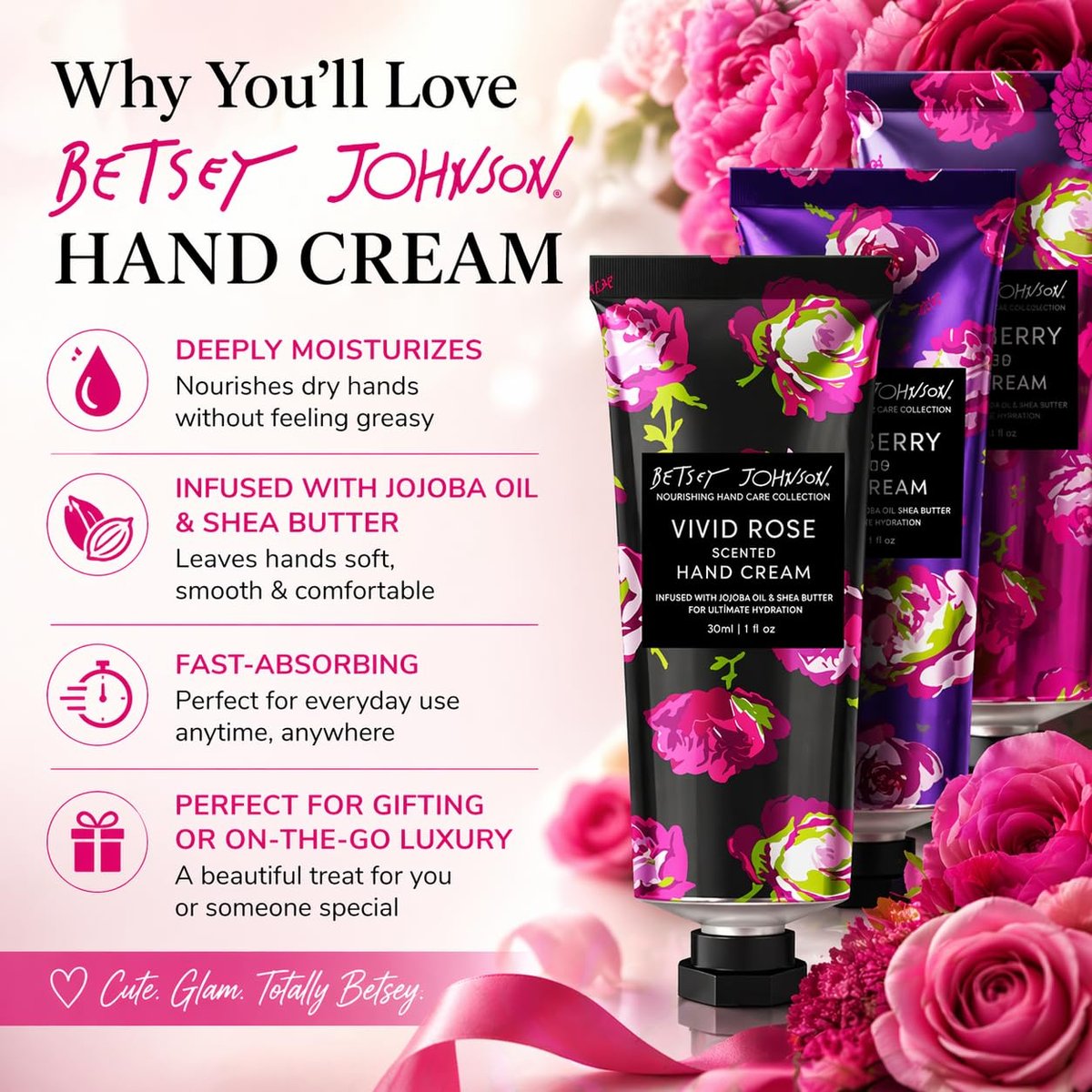 Betsey Johnson Hand Cream Gift Set – 7 Piece Travel Size Lotion Collection for Women, Mini Hand Creams for Dry Skin, Moisturizing Hand Lotion with Lavender, Rose, Vanilla & More – 30ml Each - görsel 7