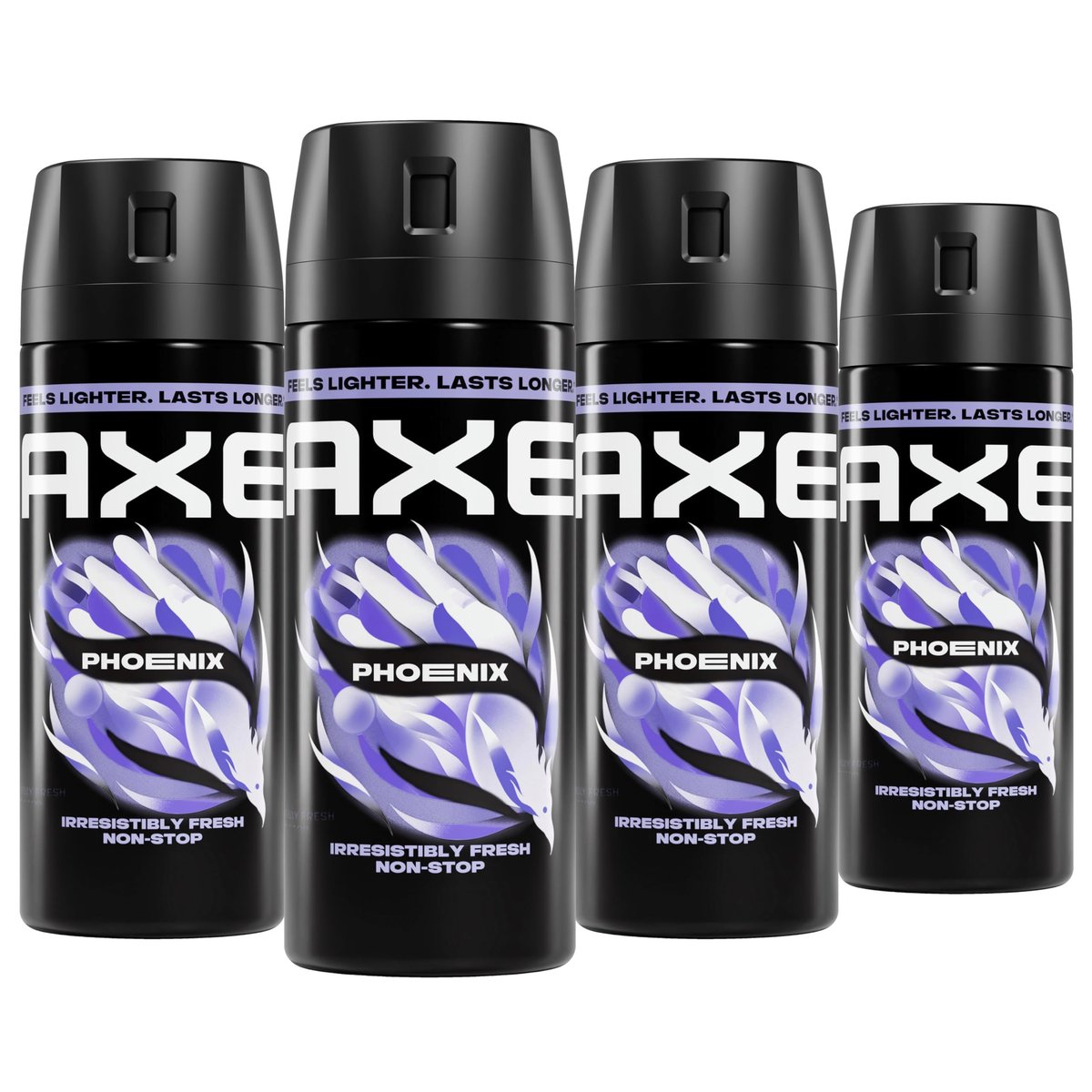 AXE Body Spray Phoenix 4 Count Pack - Apollo Scent, 48 Hour Freshness, Aluminum Free Deodorant Spray for Men, 2.9 oz Each Avelisse