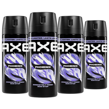 AXE Body Spray Phoenix 4 Count Pack - Apollo Scent, 48 Hour Freshness, Aluminum Free Deodorant Spray for Men, 2.9 oz Each Avelisse