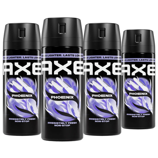 AXE Body Spray Phoenix 4 Count Pack - Apollo Scent, 48 Hour Freshness, Aluminum Free Deodorant Spray for Men, 2.9 oz Each Avelisse