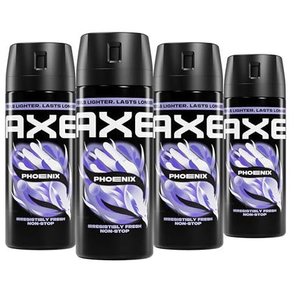 AXE Body Spray Phoenix 4 Count Pack - Apollo Scent, 48 Hour Freshness, Aluminum Free Deodorant Spray for Men, 2.9 oz Each Avelisse