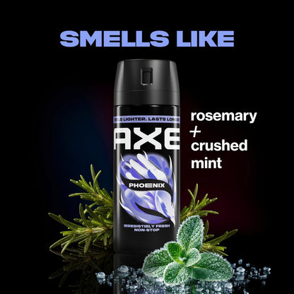 AXE Body Spray Phoenix 4 Count Pack - Apollo Scent, 48 Hour Freshness, Aluminum Free Deodorant Spray for Men, 2.9 oz Each Avelisse