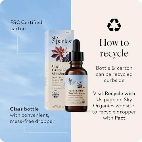 Sky Organics Organic Castor Glass Skin Serum – Dermatologist Tested Natural Face Serum with Organic Castor Oil & Jojoba Oil, 1 fl oz Avelisse