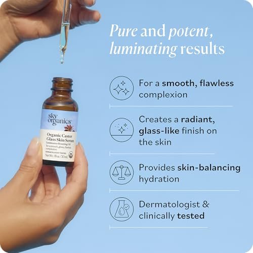 Sky Organics Organic Castor Glass Skin Serum – Dermatologist Tested Natural Face Serum with Organic Castor Oil & Jojoba Oil, 1 fl oz Avelisse