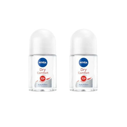 NIVEA Dry Comfort Roll-On Deodorant 25ml (2 Pack) – 72H Sweat & Odor Protection, Quick Dry Formula with Mineral Extracts, Long-Lasting Freshness, Gentle Skin Care, Travel Size