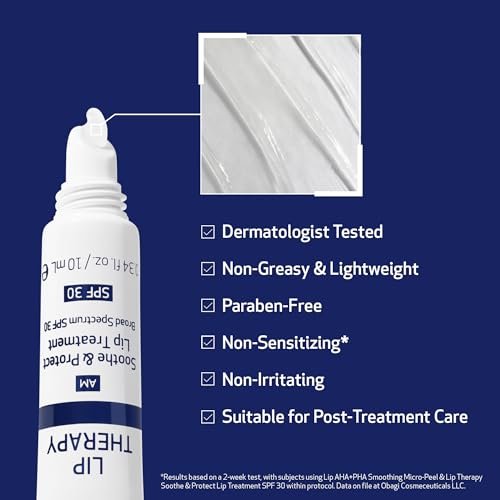 Obagi Lip Therapy SPF 30 Soothe & Protect Lip Balm Treatment with Hyaluronic Acid, Vitamin E & Peptides – Visibly Plumps, Soothes & Moisturizes Dry Lips & Protects Against UVA/UVB Rays – .34 oz Avelisse