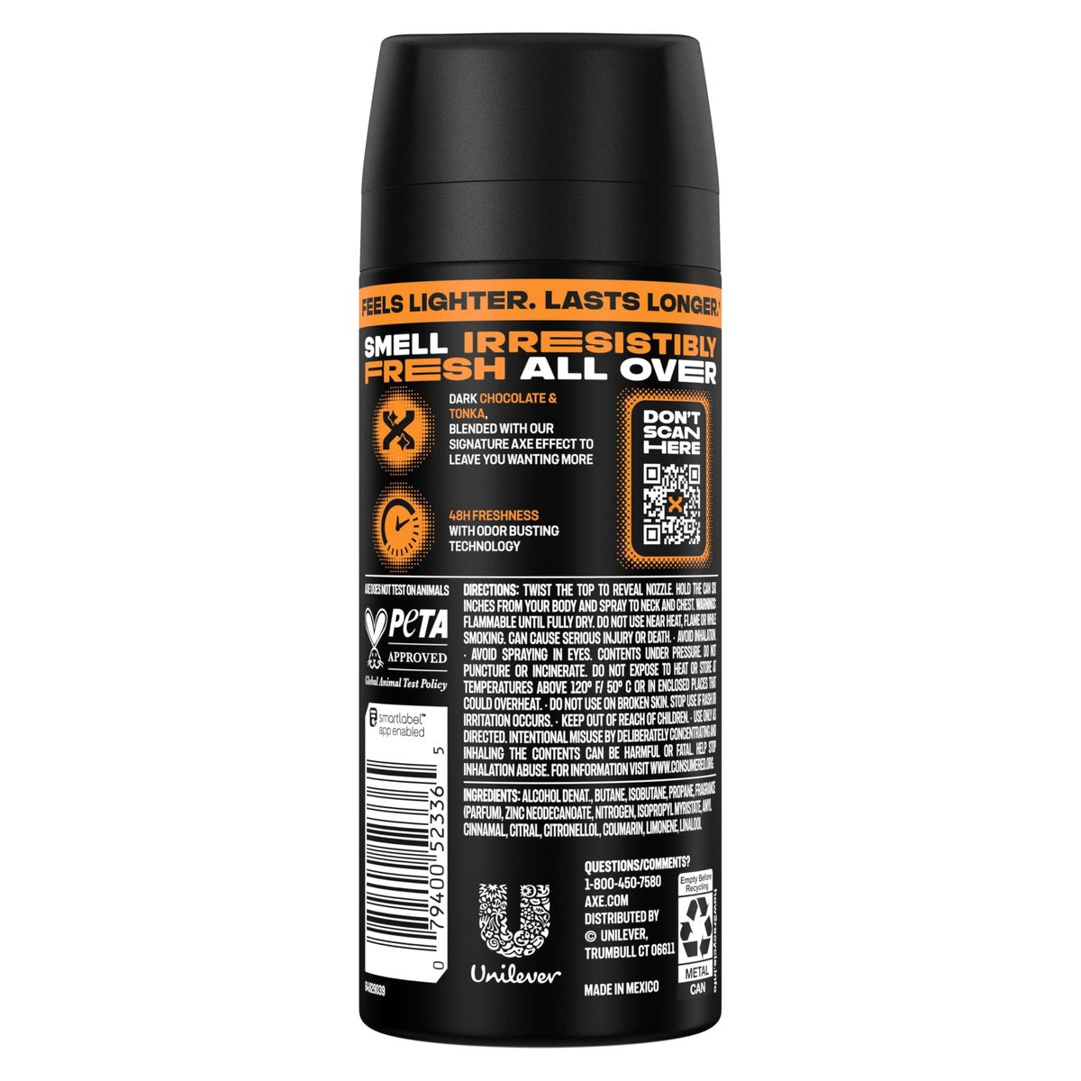 AXE Dark Temptation Body Spray 4-Pack - 48-Hour Freshness, Aluminum Free, 2.9 oz Each Avelisse