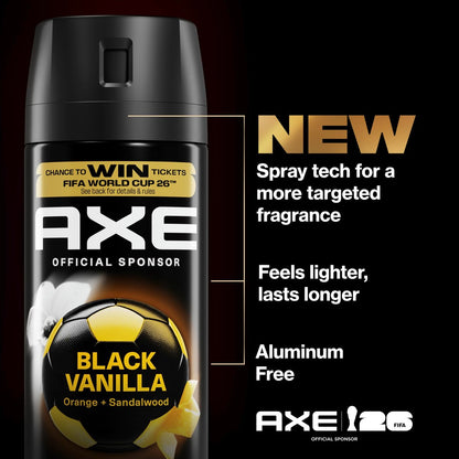 AXE Fine Fragrance Collection Body Spray Black Vanilla 72 Hour Freshness Aluminum Free 2.9 oz