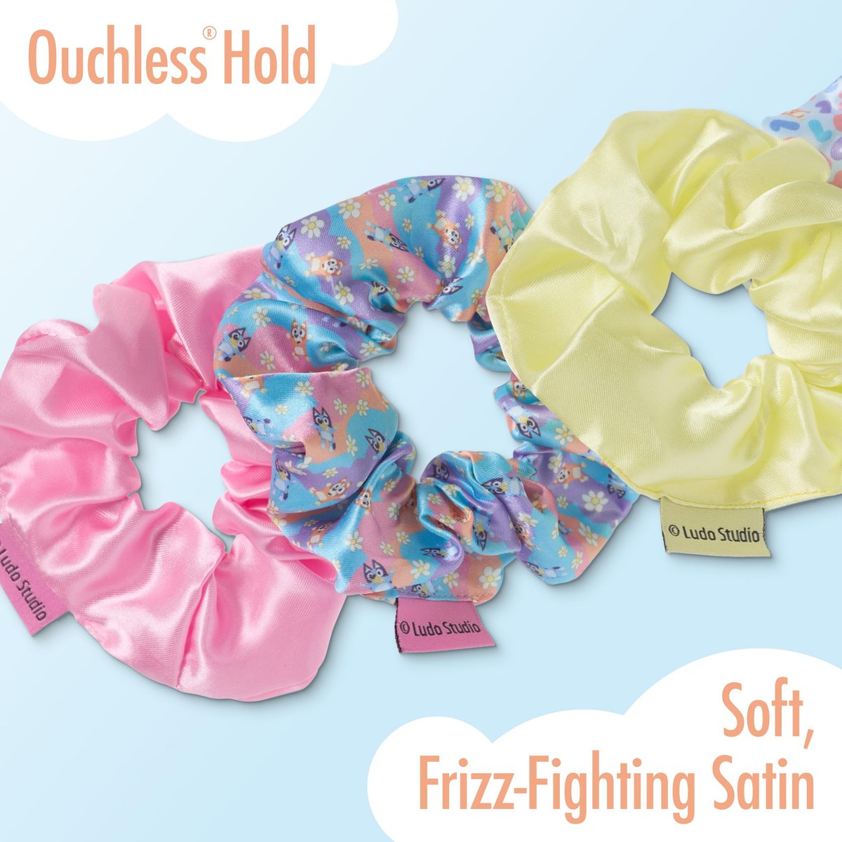 Goody x Bluey Multicolor Satin Scrunchies - 4 Count, Ouchless Hold for All Hair Types - görsel 5