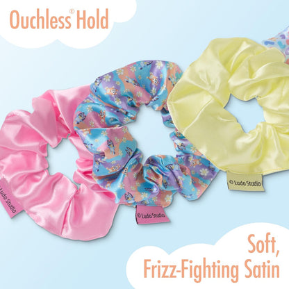 Goody x Bluey Multicolor Satin Scrunchies - 4 Count, Ouchless Hold for All Hair Types