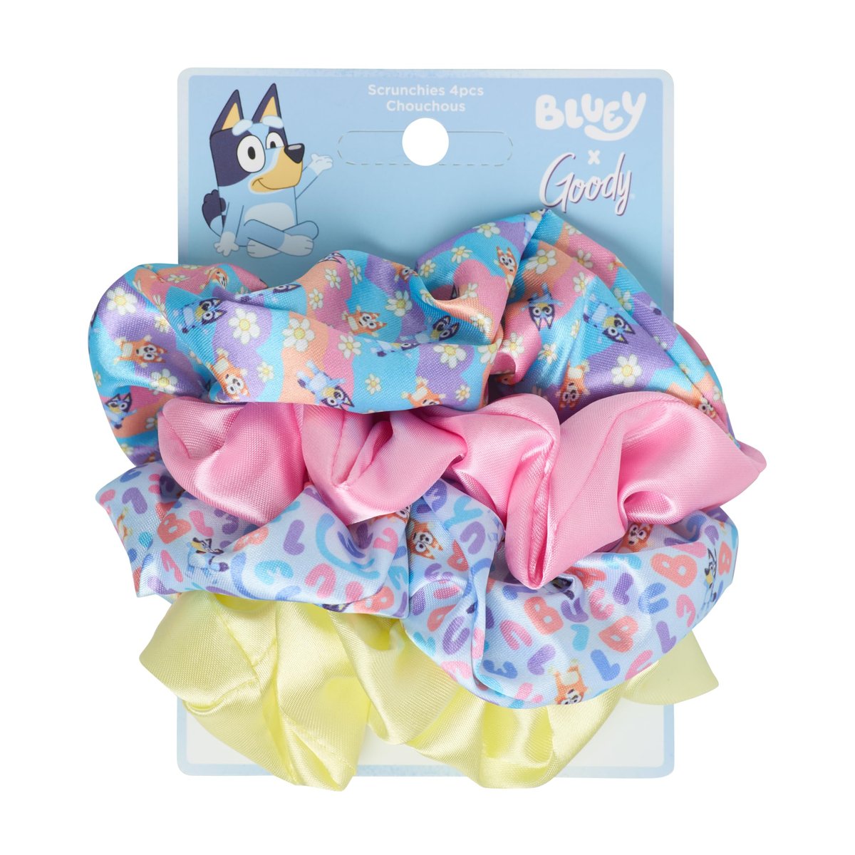 Goody x Bluey Multicolor Satin Scrunchies - 4 Count, Ouchless Hold for All Hair Types - görsel 1