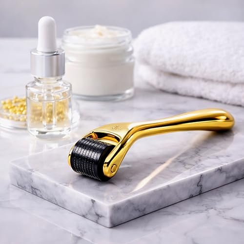 Elevate Derma Roller 0.25mm - 540 Titanium Microneedle Roller for Face, Skin, Hair & Beard - Gold - Includes Storage Case - görsel 13