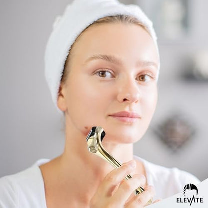 Elevate Derma Roller 0.25mm - 540 Titanium Microneedle Roller for Face, Skin, Hair & Beard - Gold - Includes Storage Case