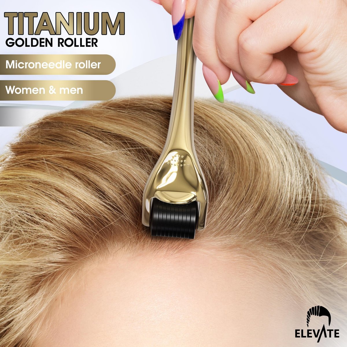 Elevate Derma Roller 0.25mm - 540 Titanium Microneedle Roller for Face, Skin, Hair & Beard - Gold - Includes Storage Case - görsel 6