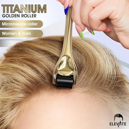 Elevate Derma Roller 0.25mm - 540 Titanium Microneedle Roller for Face, Skin, Hair & Beard - Gold - Includes Storage Case - görsel 5