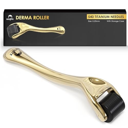 Elevate Derma Roller 0.25mm - 540 Titanium Microneedle Roller for Face, Skin, Hair & Beard - Gold - Includes Storage Case - görsel 1