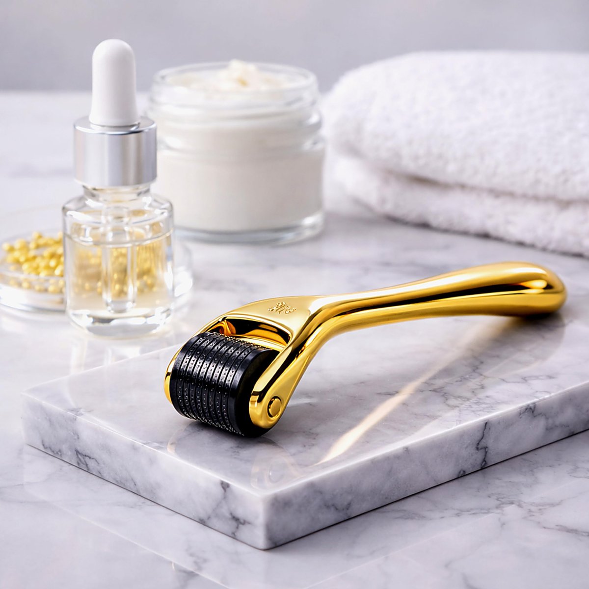 Elevate Derma Roller 0.25mm - 540 Titanium Microneedle Roller for Face, Skin, Hair & Beard - Gold - Includes Storage Case - görsel 14