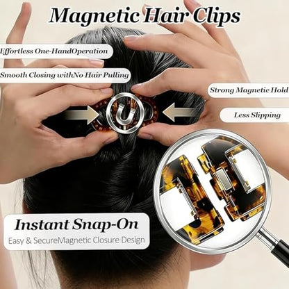 2PCS Magnetic Hair Clips – Strong Hold No-Slip Magnetic Hair Styling Clips for Women, Seamless 2-in-1 Design for Easy Everyday Hairstyles, Clip No Crease, Suitable For All Hair Types