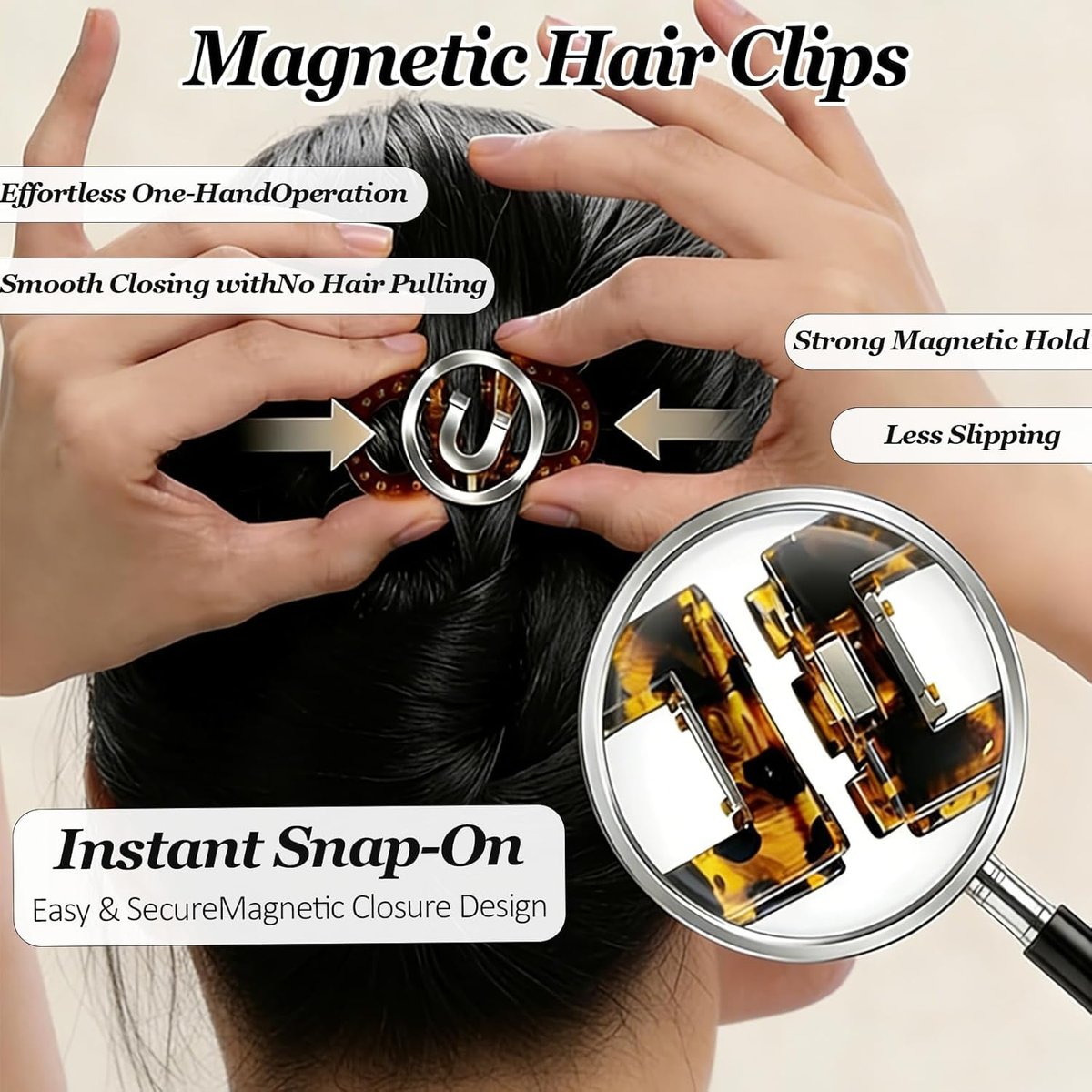 2PCS Magnetic Hair Clips – Strong Hold No-Slip Magnetic Hair Styling Clips for Women, Seamless 2-in-1 Design for Easy Everyday Hairstyles, Clip No Crease, Suitable For All Hair Types - görsel 3