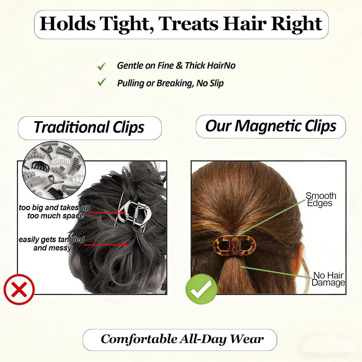 2PCS Magnetic Hair Clips – Strong Hold No-Slip Magnetic Hair Styling Clips for Women, Seamless 2-in-1 Design for Easy Everyday Hairstyles, Clip No Crease, Suitable For All Hair Types - görsel 9
