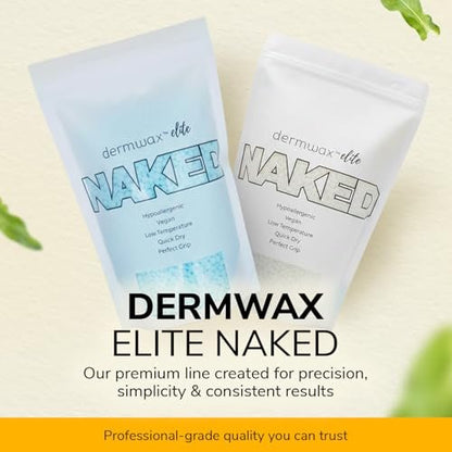 Dermwax Elite Naked Sparkle Blue Hard Wax Beads – Hypoallergenic & Fragrance-Free Gel Wax for Large Areas – Low Melt Point & Fast-Setting – 32 oz Avelisse