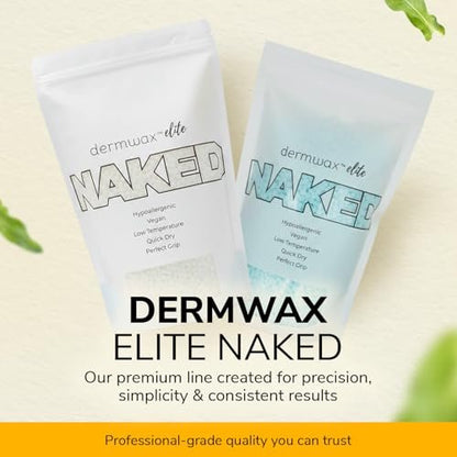 Dermwax Elite Naked Clear Hard Wax Beads – Transparent Gel Formula for Detailed Waxing, Hypoallergenic & Fragrance-Free, Low Temp Melt, Quick Set, 32 oz Avelisse