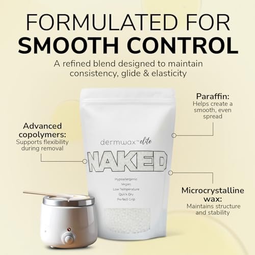 Dermwax Elite Naked Clear Hard Wax Beads – Transparent Gel Formula for Detailed Waxing, Hypoallergenic & Fragrance-Free, Low Temp Melt, Quick Set, 32 oz Avelisse