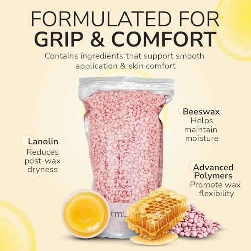 Dermwax Pink Chiffon Hard Wax Beads – Creamy Professional Hard Wax for Brazilian & Body Hair Removal, Quick Drying & Pliable, 32 oz Avelisse