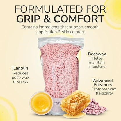 Dermwax Pink Chiffon Hard Wax Beads – Creamy Professional Hard Wax for Brazilian & Body Hair Removal, Quick Drying & Pliable, 32 oz Avelisse