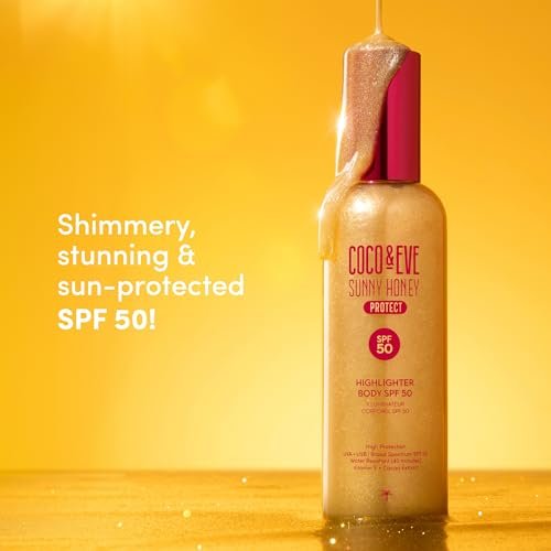 Coco & Eve Body Highlighter SPF 50 – Shimmer Sunscreen, Broad Spectrum Sun Protection, Lightweight Serum-Like Lotion with Pearlescent Minerals & Vitamin E for Hydrated & Glowing Skin, 5.07 Fl Oz Avelisse