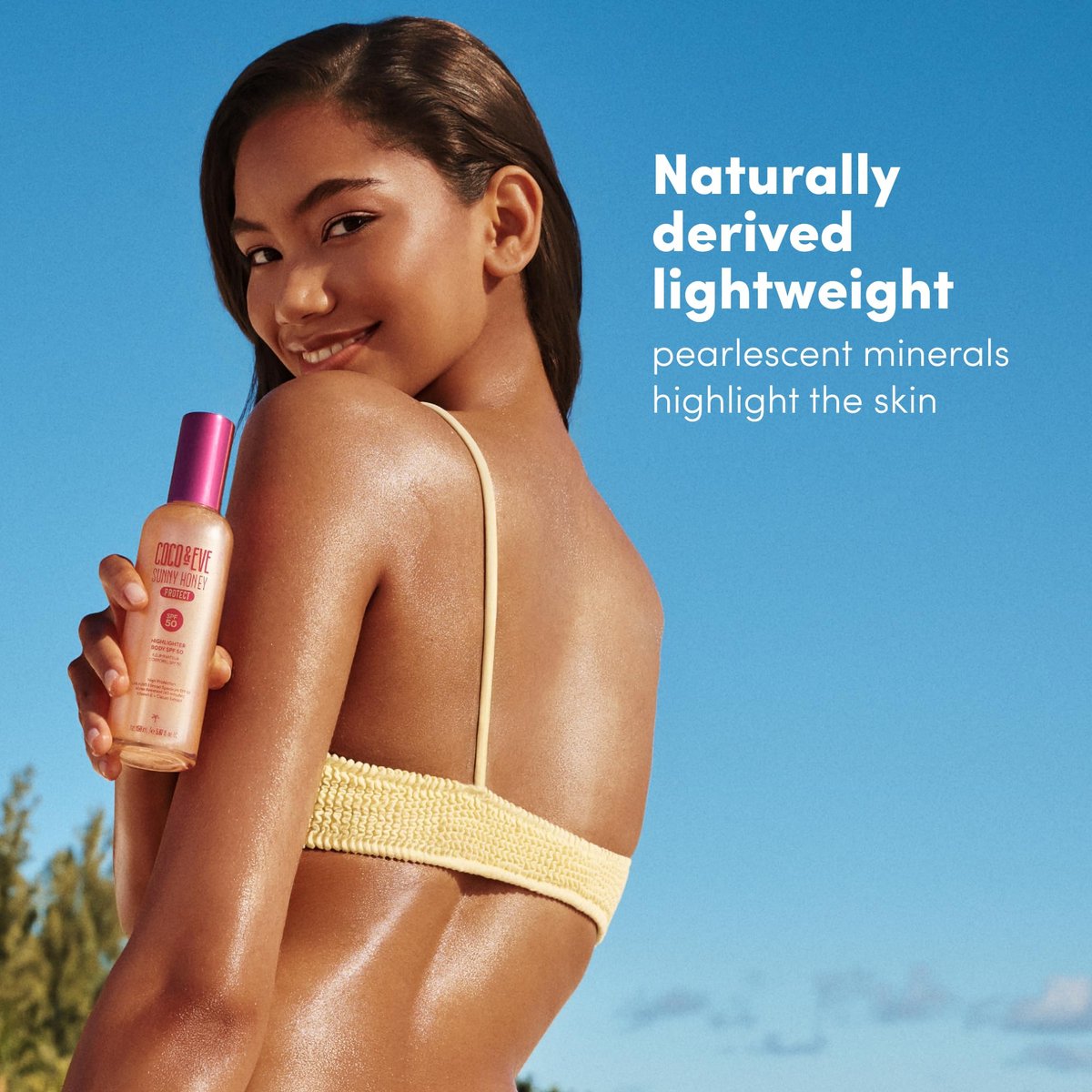 Coco & Eve Body Highlighter SPF 50 – Shimmer Sunscreen, Broad Spectrum Sun Protection, Lightweight Serum-Like Lotion with Pearlescent Minerals & Vitamin E for Hydrated & Glowing Skin, 5.07 Fl Oz Avelisse