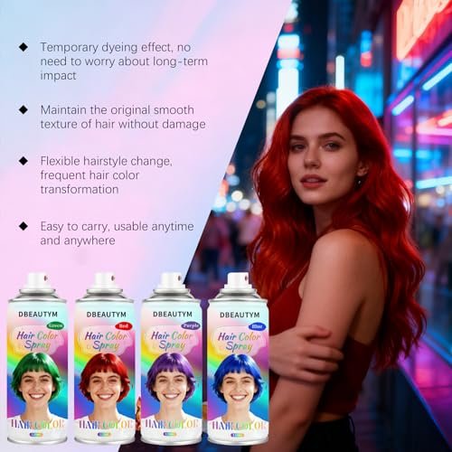 4 Colors Temporary Hair Color Spray - Washable, Quick-Drying, Non-Sticky Hair Wax for Parties, Halloween, Cosplay, Christmas - Red, Blue, Purple, Green Avelisse