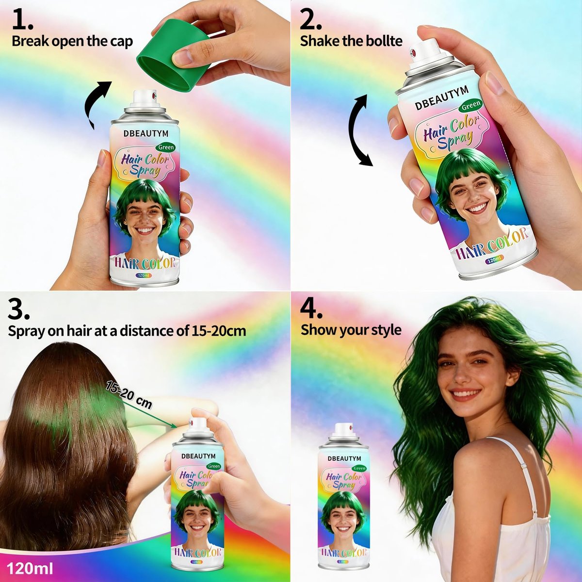4 Colors Temporary Hair Color Spray - Washable, Quick-Drying, Non-Sticky Hair Wax for Parties, Halloween, Cosplay, Christmas - Red, Blue, Purple, Green Avelisse