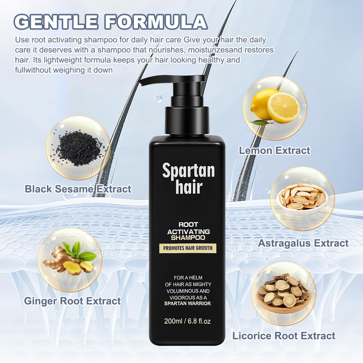 Root Activator Shampoo for Men & Women - Strengthening & Smoothing System for Thinning and Gray Hair - Adds Volume & Nourishes Strands (6.8 Fl Oz) - görsel 5