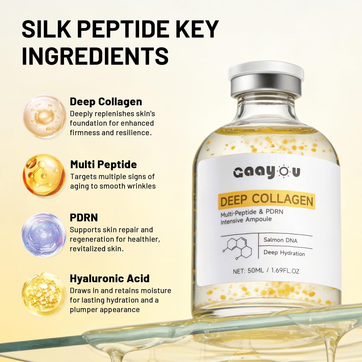Silk Peptide Intensive Lifting Ampoule - Deep Collagen Multi Peptide Serum Korean Anti Aging Serum with PDRN for Face Tightening, Lifting, Smoothing, Hydrating Avelisse